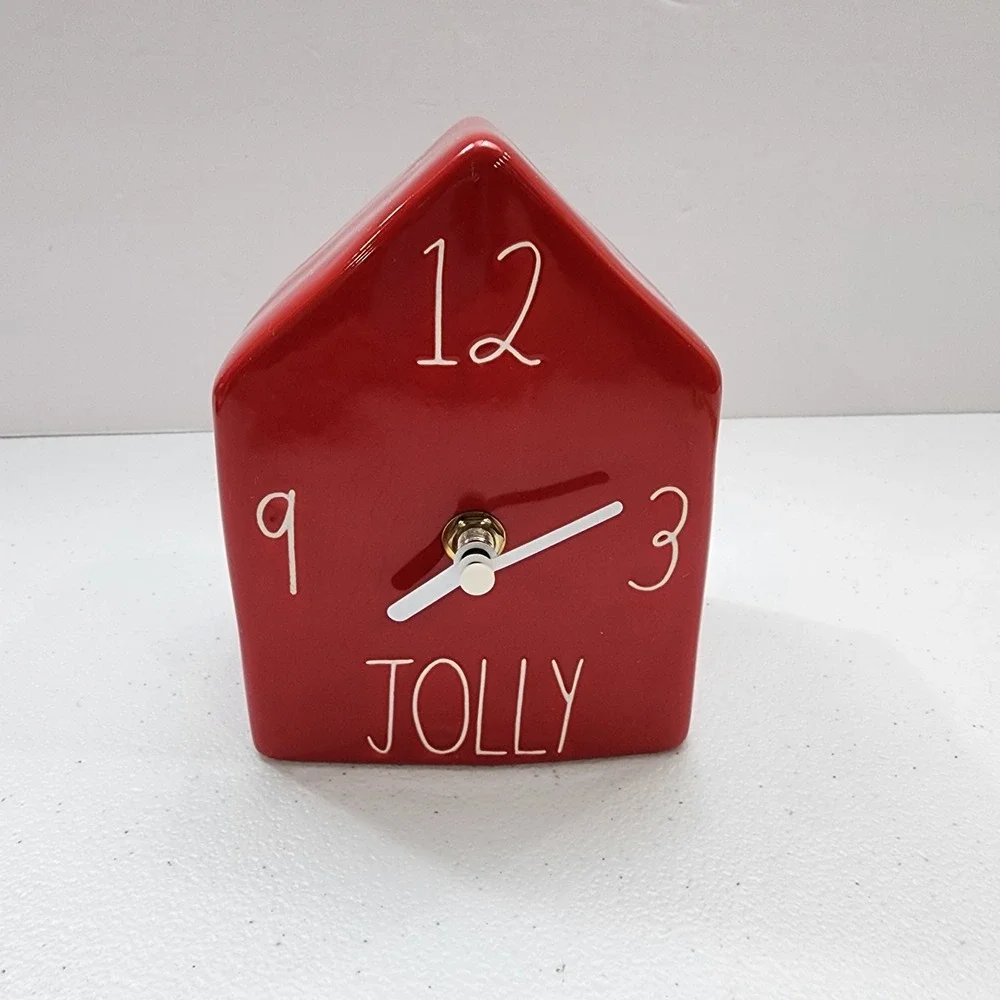 Rae Dunn 2020 Red Jolly Clock White Lettering. Tested Works